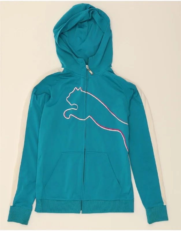 Major Savings PUMA Boys Graphic Zip Hoodie Sweater 15-16 Years 2XL Blue Colourblock