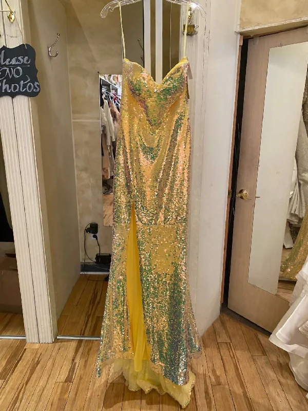 Unmissable Offer long sleeve dressYellow Sequin Slit Dress