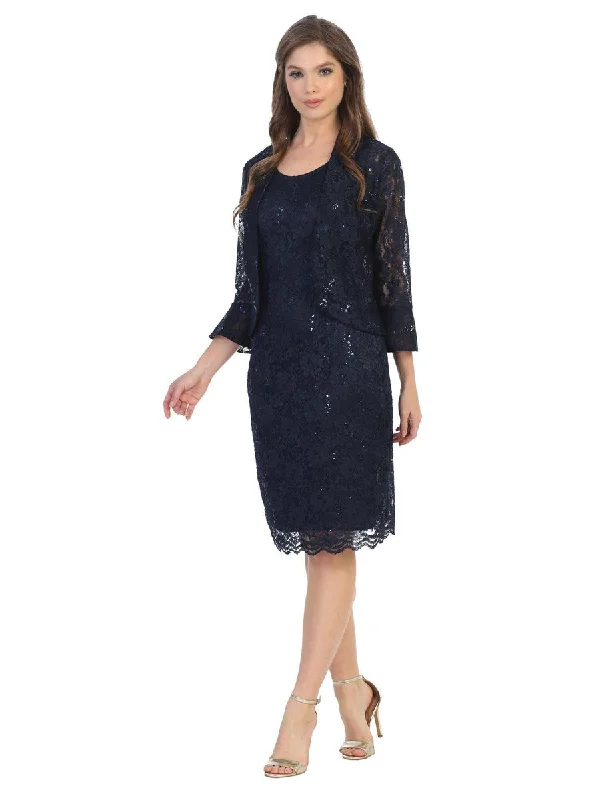 Clearance Sale trendy bodycon dressNavy M Short Mother of the Bride 2 Piece Lace Jacket Dress Sale