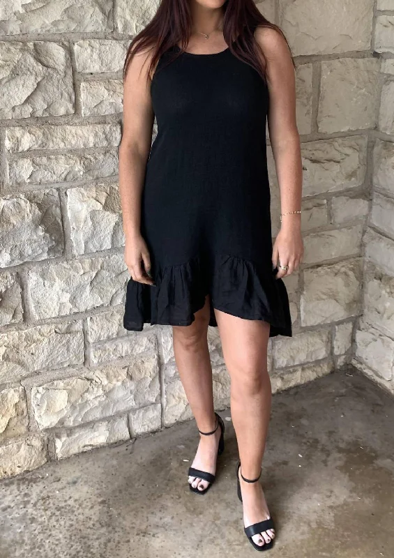 Super Deal mini dressShort Hopsack Wash Linen Dress In Black