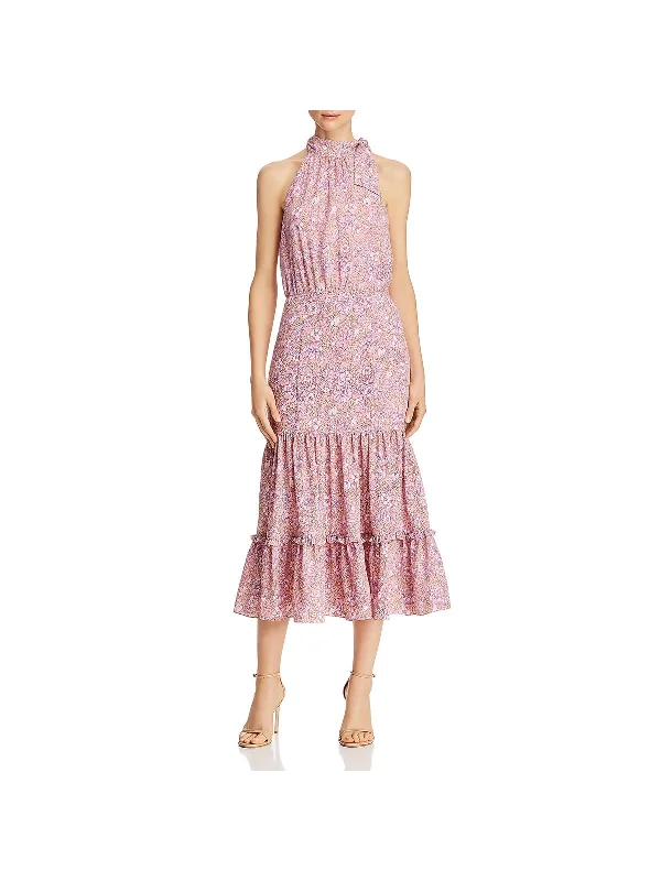 Special Savings one-shoulder dressMona Womens Floral Ruffles Midi Dress