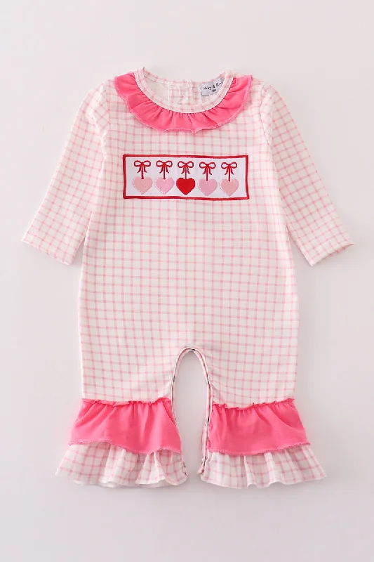 Buy Now lace dressPink plaid heart embroidery girl romper