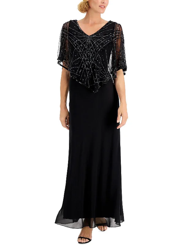 Reduced Prices romantic dressWomens Embellished Overlay V-Neck Evening Dress