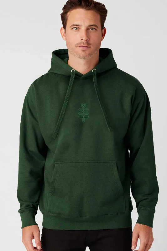 Deal Mania DMT Symbol - Green Embroidery on Forest Green Unisex Hoodie