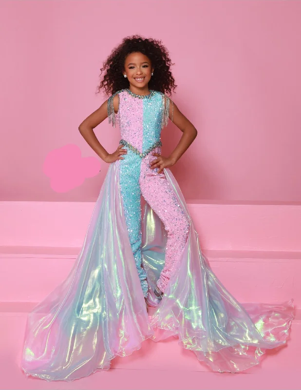 Extra Savings bohemian dressSugar Kayne C386 Girls Velvet Sequin Pageant Jumpsuit Fringe Overskirt Fun Fashion