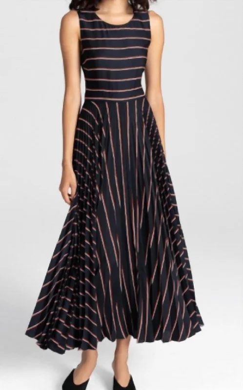 Savings Galore velvet dressHalle Dress In Navy/orange Stripe