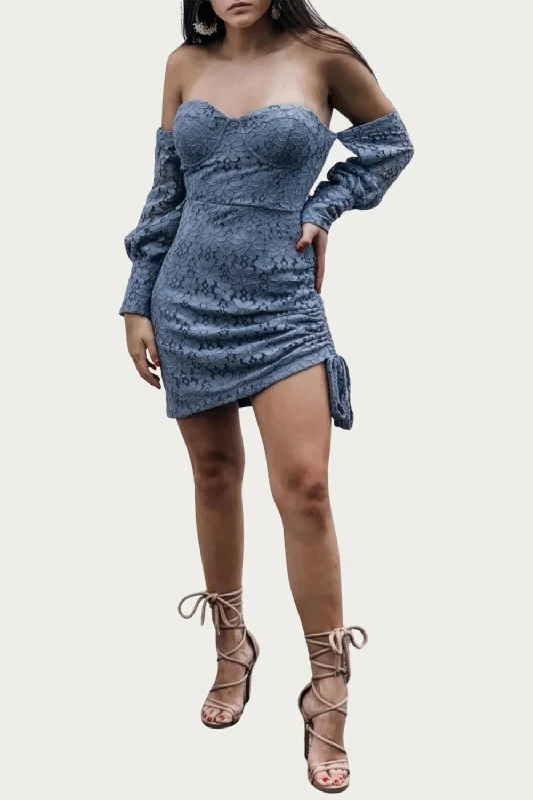 Crazy Deals sophisticated dressSilk-Blend Off-The-Shoulder Mini Dress In Blue