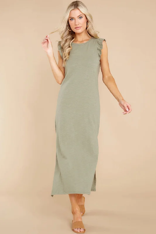 Deal of the Day ashionable dressRuffled Slit Round Neck Cap Sleeve Dress