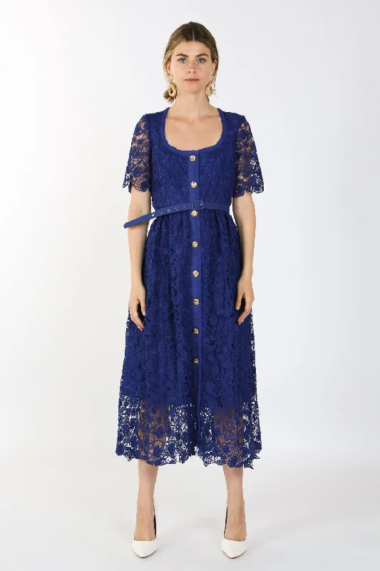 Special Discount casual evening dressShort Sleeve Square Neck Lace Maxi Dress