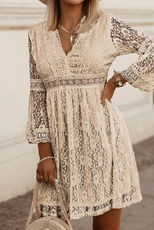 Take Advantage chic wrap dressLace V-Neck Three-Quarter Sleeve Dress