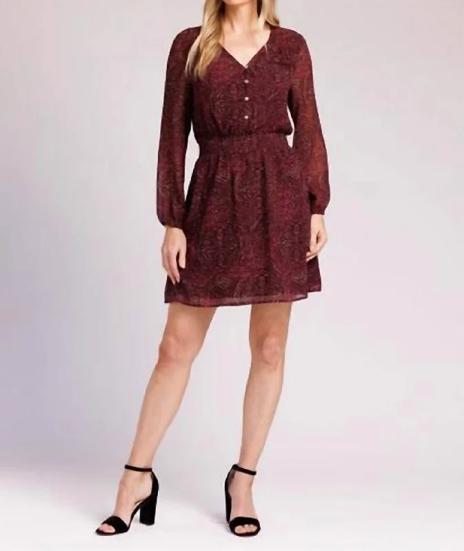 Price Reduction t-shirt dressTheadora Long Sleeve V-Neck Dress In Maroon