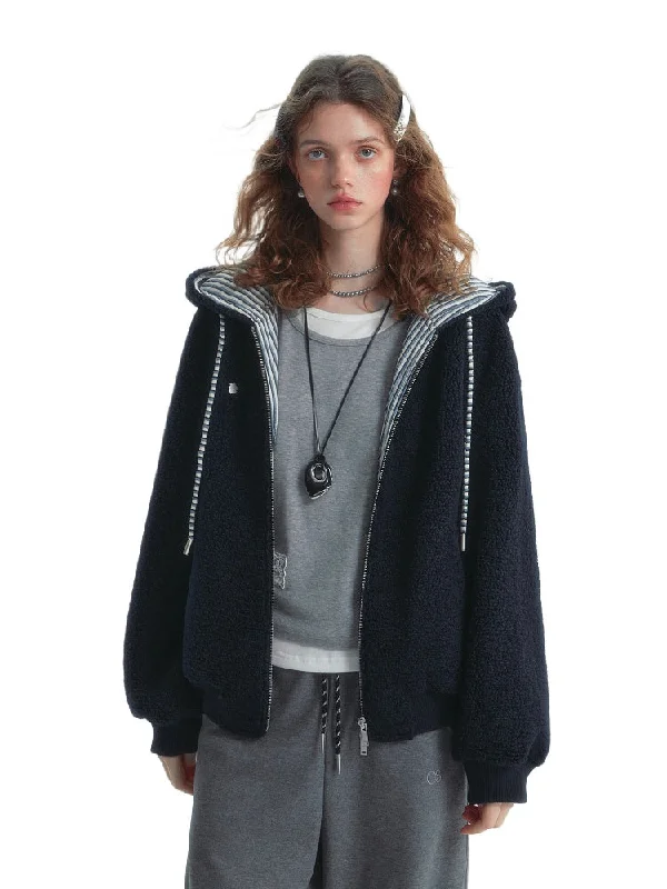 Limited Quantity urban jacketStriped Contrast Fleece Hooded Jacket