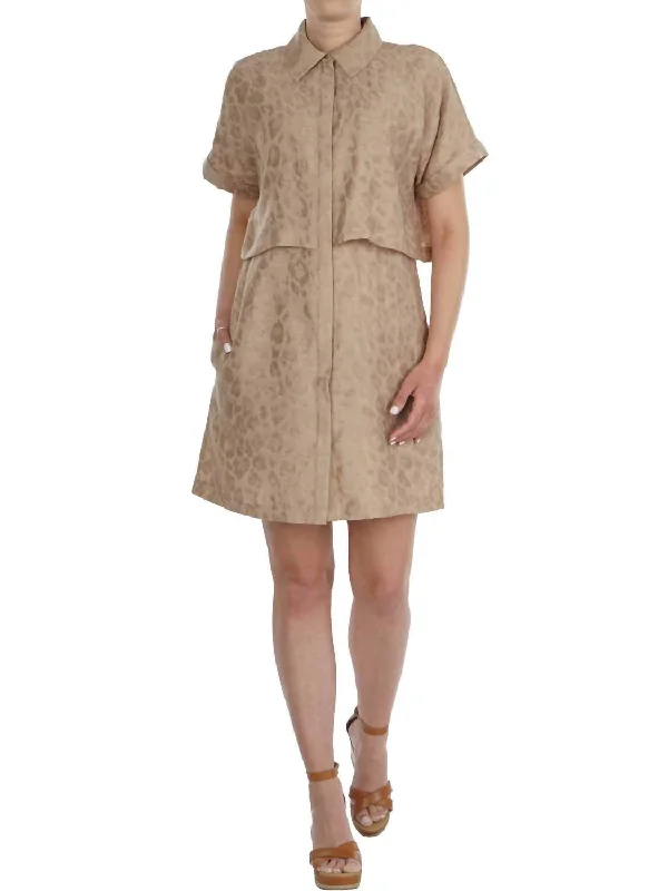 Limited Time Discount casual day dressAnimal Jacquard Shirt Dress In Beige