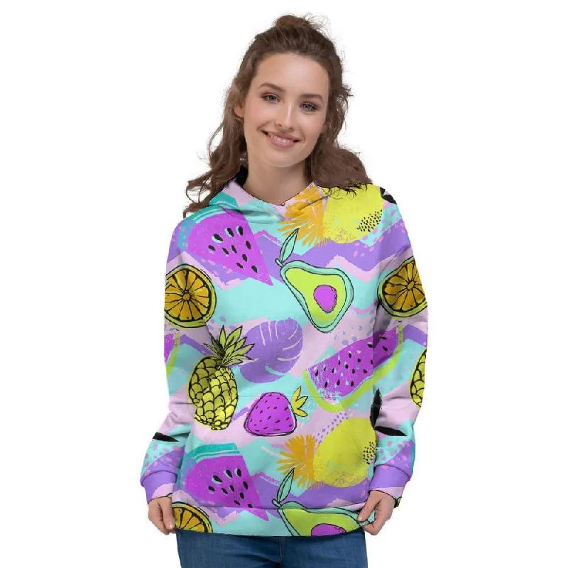 Price Drop Neon Mix Fruit Pineapple Hawaiian Print Women's Hoodie