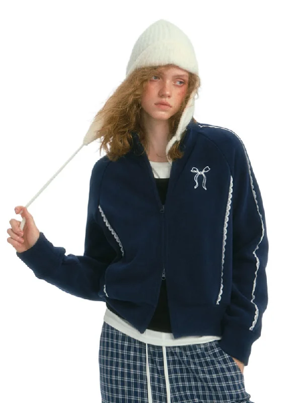 YEAR-End Clearance sporty puffer jacketFleece Lace-Trim Stand Collar Jacket