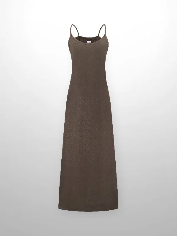 New Deals playful dressCupro Crew Neck Slip Dress-Olive