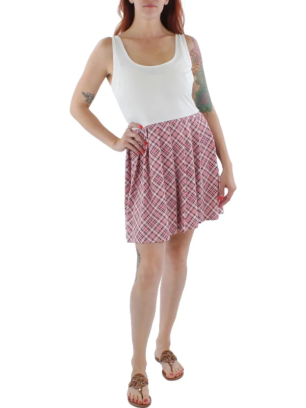 Blowout Sale printed dressJuniors Womens Knit Plaid Fit & Flare Dress