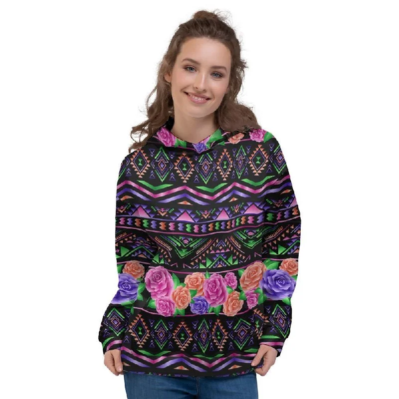 Price Cut Multicolor Roses Ethnic Tribal Aztec Women's Hoodie
