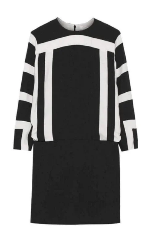 Deal Frenzy elegant dressBlack and White Monocrome Crepe Shift Dress