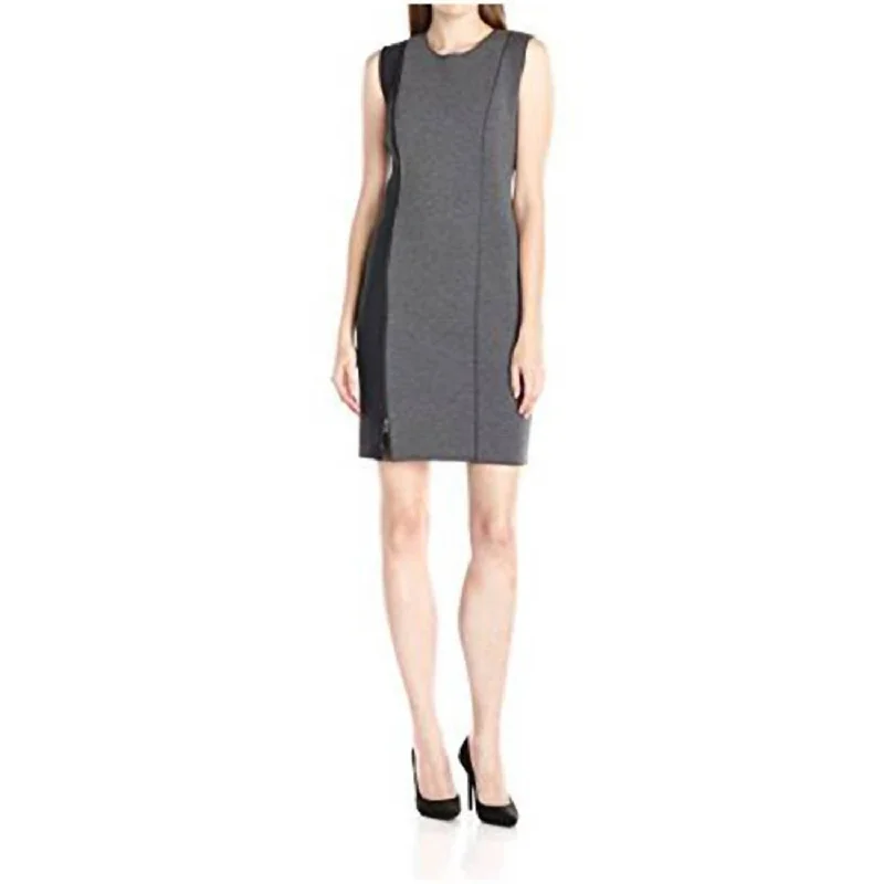 Clearance Sale wool dressWomen's Kinley Crew Neck Scuba Sleeveless Mini Dress In Gray & Black
