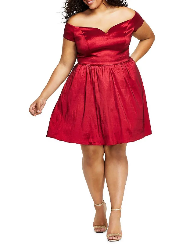 Blowout Sale chic shift dressPlus Womens Off-The-Shoulder Mini Fit & Flare Dress