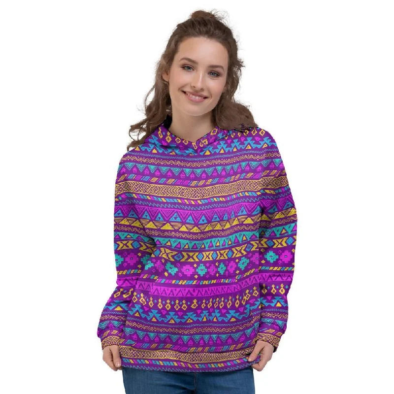 Deal of the Day Neon Multicolor Ethic Aztec Doodle Print Women's Hoodie