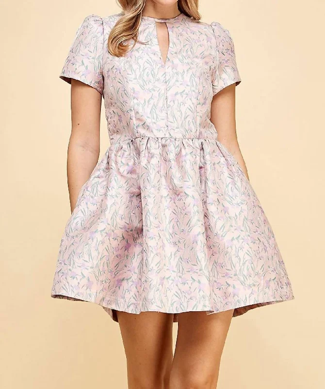 Mega Deal puff sleeve dressLavender Fields In Patterned