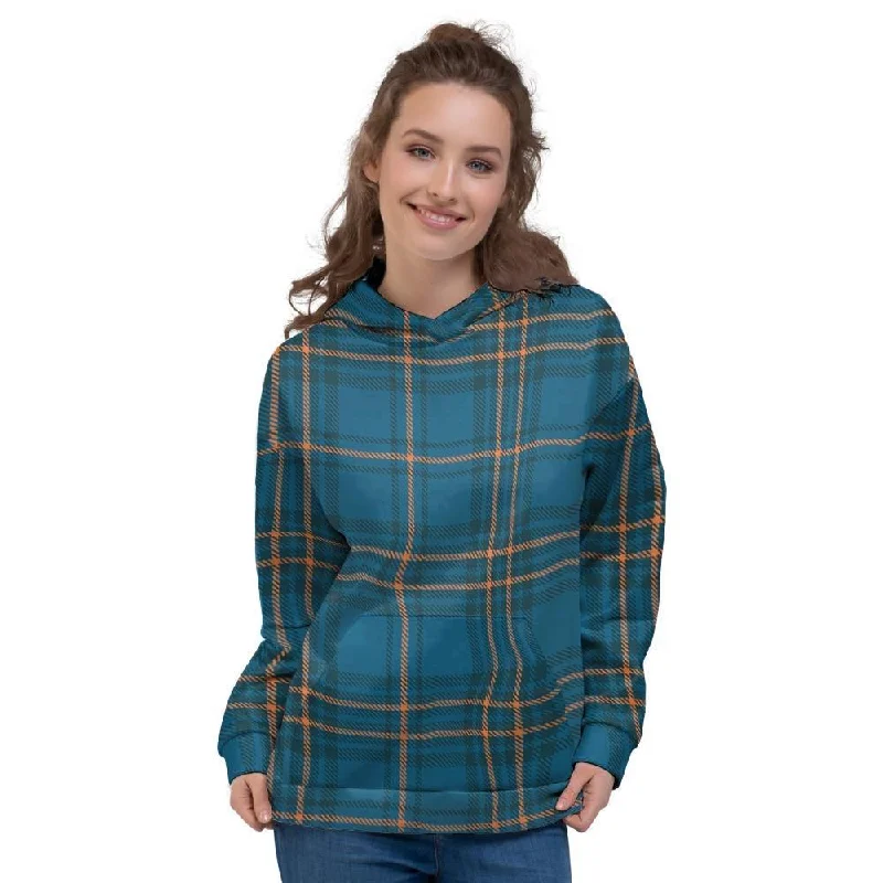 Best Bargains Navy Blue Plaid Tartan Women's Hoodie