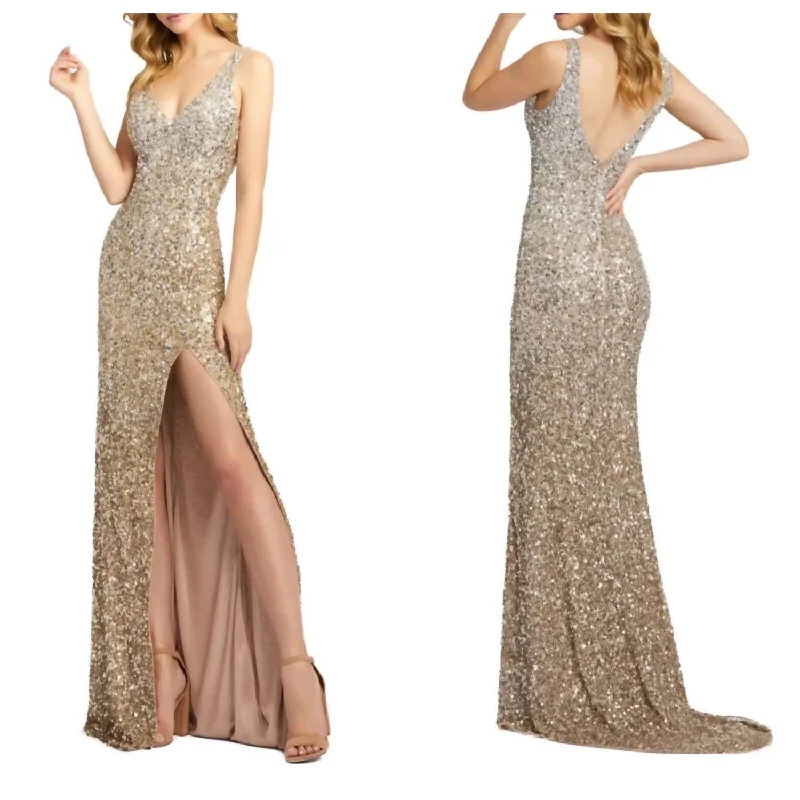 Savings Bonanza casual evening dressV-Neck Sequin Gown In Shimmering Gold