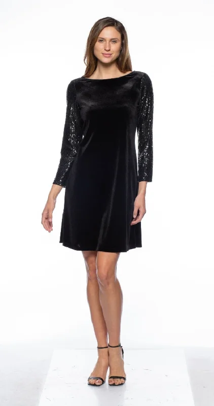 Holiday Sale t-shirt dressMarina  Short Velvet Sequin Long Sleeve Dress