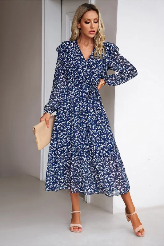 Today’s Deal cocktail party dressSurplice Neck Balloon Sleeve Midi Dress