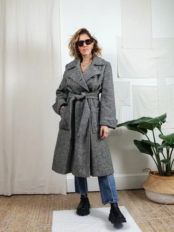 Fantastic Offers lightweight windbreakerVintage Herringbone Wool Belted Coat