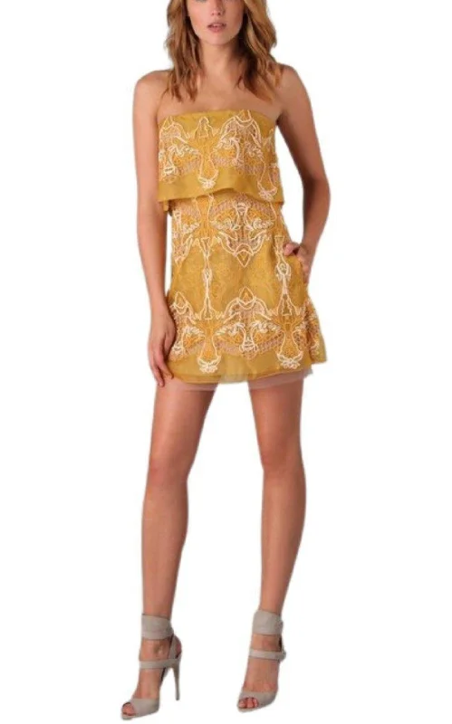 Value Deals trendy wrap dressStrapless Yellow Lace Silk Dress