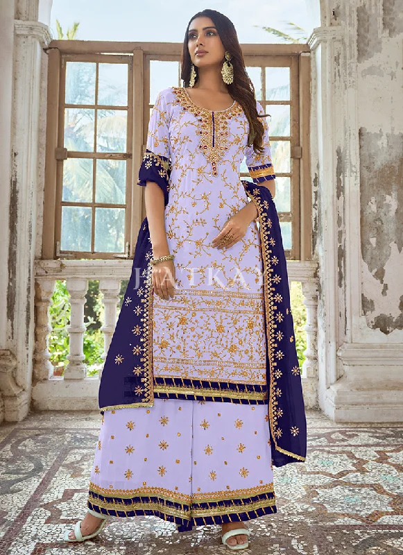 Super Sale draped dressLight Purple Embroidery Traditional Georgette Palazzo Suit