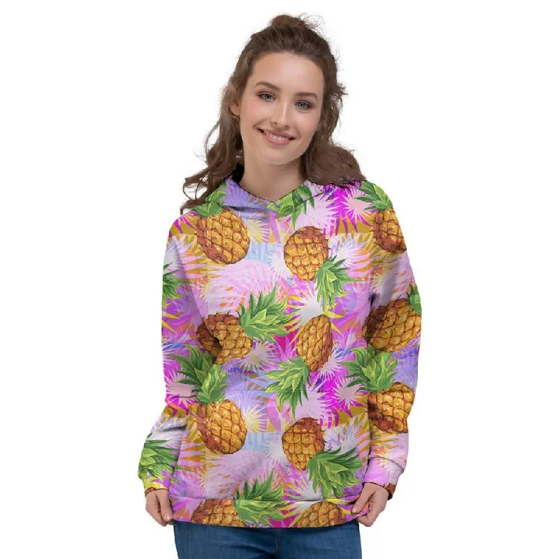 Price Drop Purple Neon Pineapple Hawaiian Print Women's Hoodie