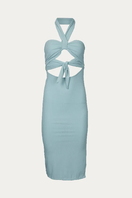 Big Discounts satin midi dressTie Front Detail Rib Bodycon Dress In Sage