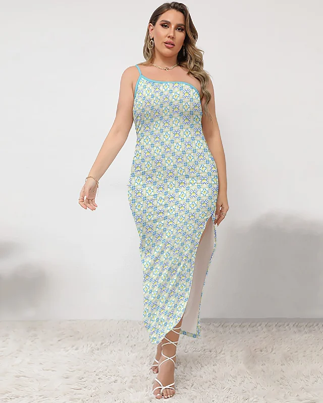 Buy Now fitted bodycon dressLa Dolce Lemon Tile One-Shoulder Maxi Dress