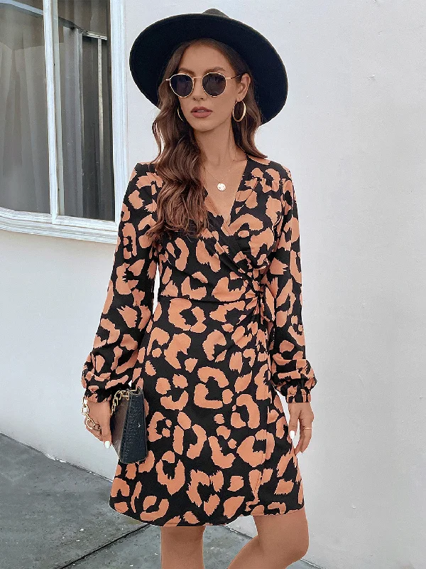 Instant Discount floral midi dressPrinted Surplice Long Sleeve Dress