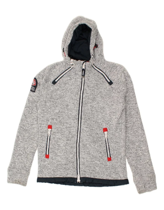 Special Offer SUPERDRY Mens Zip Hoodie Sweater Medium Grey Flecked Polyester