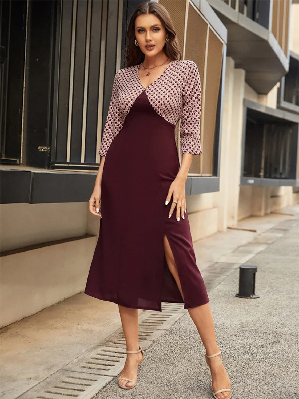 Daily Specials tiered dressSlit V-Neck Three-Quarter Sleeve Midi Dress
