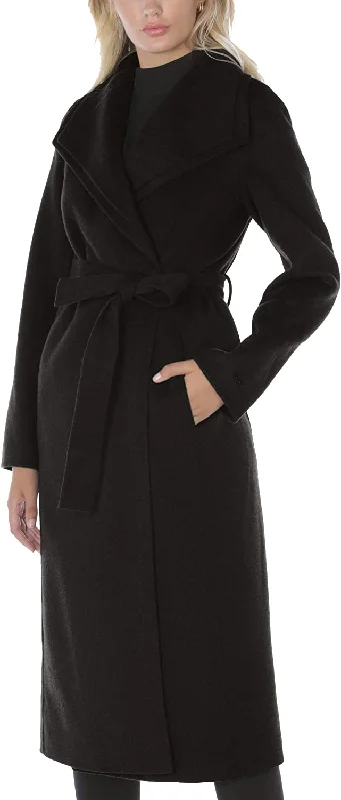 Warehouse Sale street style jacketTahari Women's Black Double Layered Collar Wool Long Coat