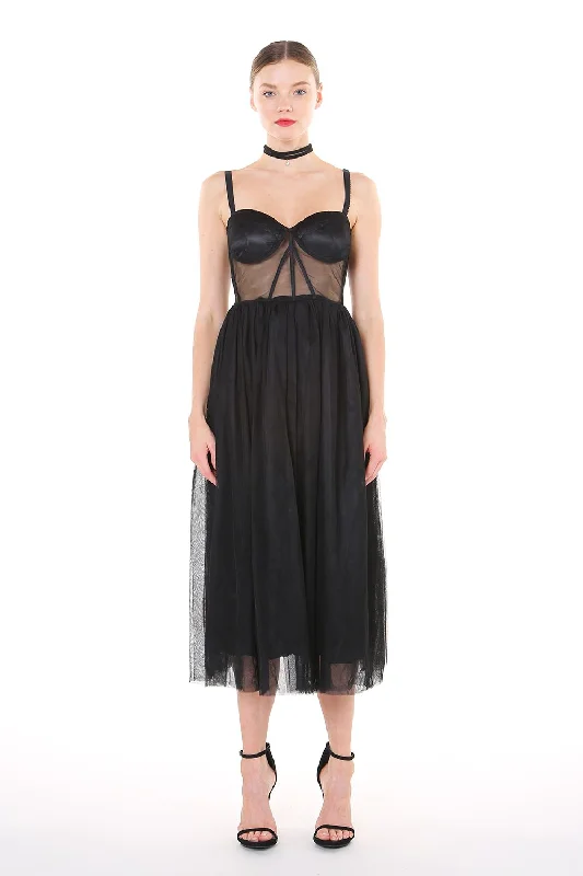 Final Markdown high-waisted dressShoulder Strap Mesh Midi Length Dress